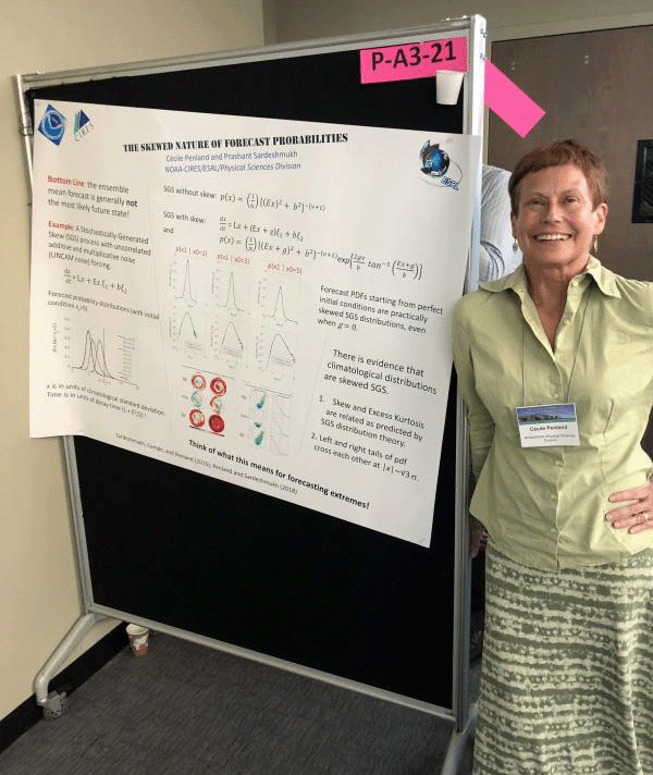 Cecile Penland in front of a science poster at a meeting