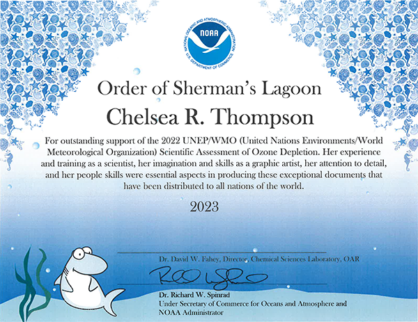 Chelsea Thompson NOAA Silver Sherman award certificate