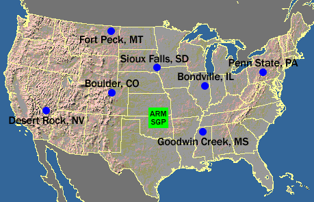 US map showing SURFRAD site locations