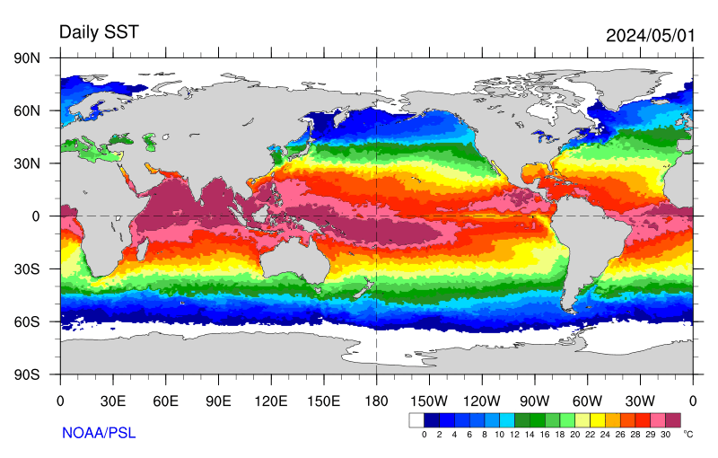 Temperatura del mare, intero globo
