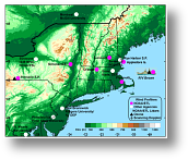 Locations of instrumentation deployed for NEAQS and a sister project,
The New England Temperature and Air Quality Pilot Study.
